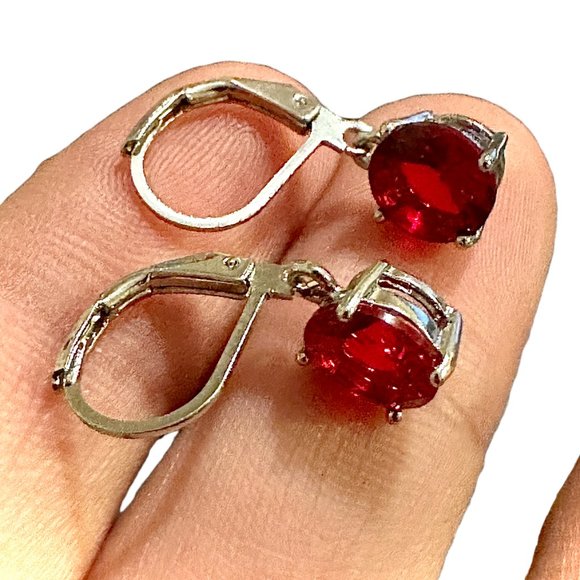 Ruby Earrings Sterling Silver 925 Leverback Earrings Dangle Earrings lab-create - Picture 3 of 7